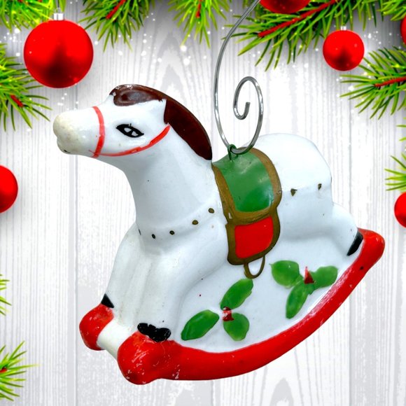 Vintage 1991 Ceramic Rocking Horse 3" Christmas Tree Ornament - Picture 2 of 3